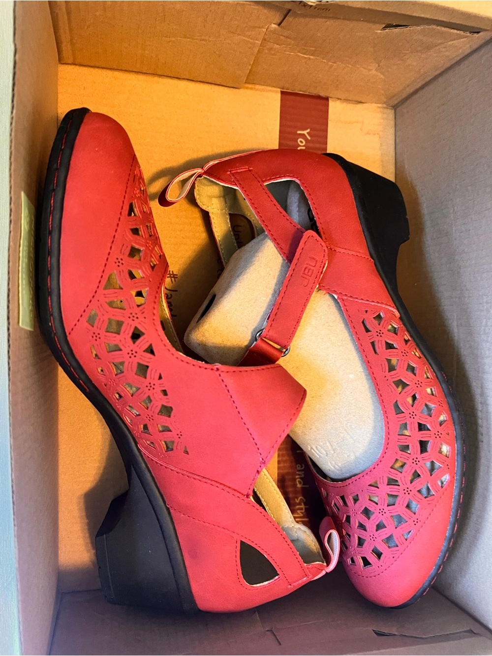 JBU Red Laser-Cut Mary Jane Clogs Jambu brand